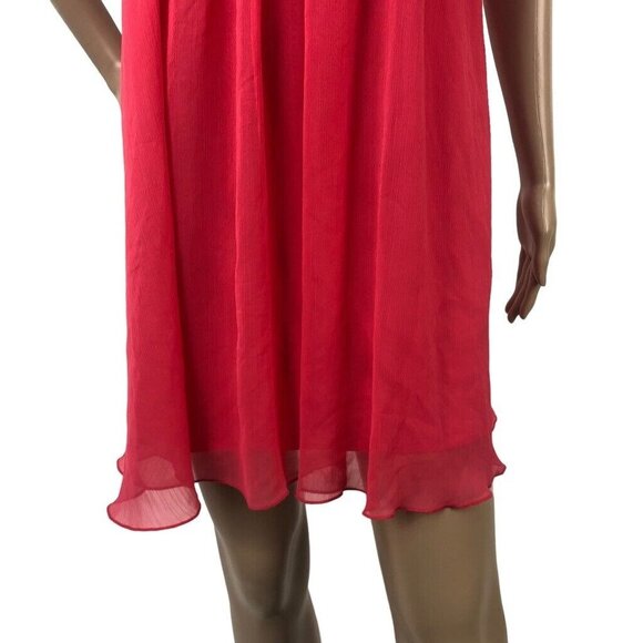 EXPRESS Embellished Beaded Mini Shift Dress Hot Pink Sleeveless A-Line V-Neck XS - Picture 4 of 6